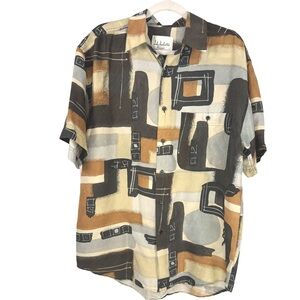 Lady Manhattan Sport Men’s Short Sleeve Button Down Silk Shirt Multicolor Size L